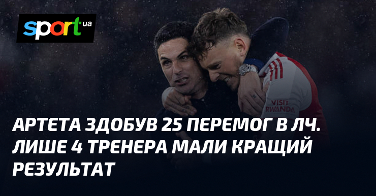 Артета здобув 25 перемог в ЛЧ. Лише 4 тренера мали …
