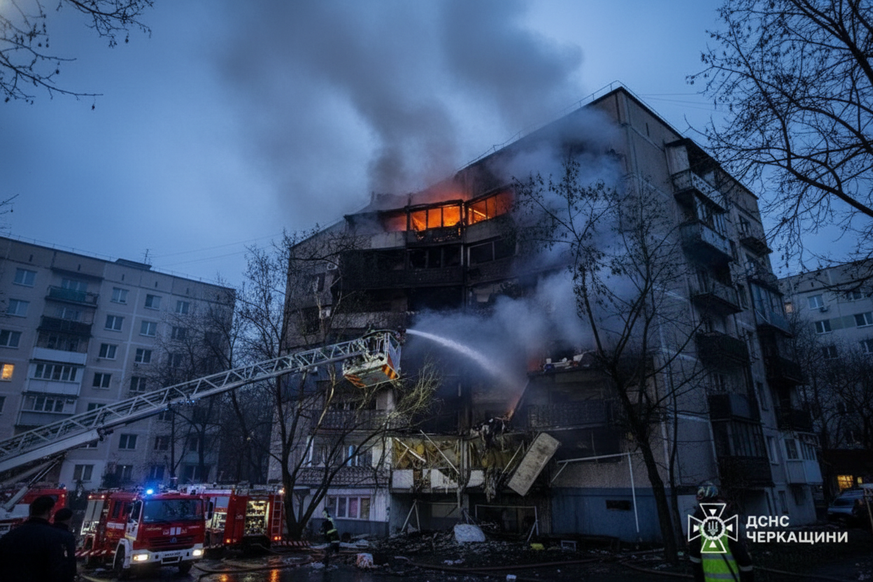 Російський БпЛА влучив у дев'ятиповерхівку в Черкасах: 11 травмованих