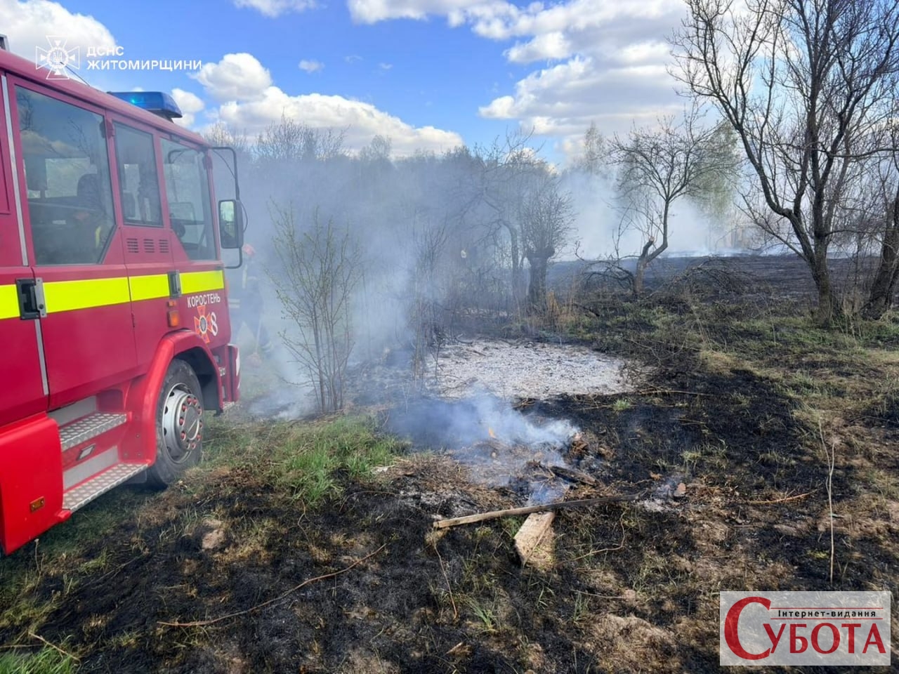Вогонь зупинили біля самих хат: на Житомирщині за добу загасили …