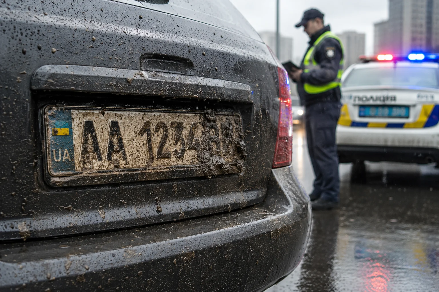Водіям нагадали про штраф за брудний номер після дощу