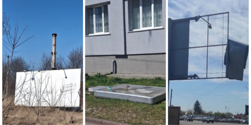 Може когось забити: у Нововолинську вітер зробив білборди небезпечними (фото)