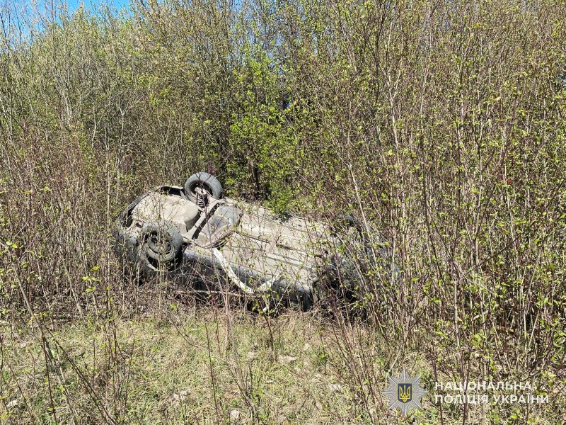 На Львівщині автомобіль злетів з траси та перевернувся