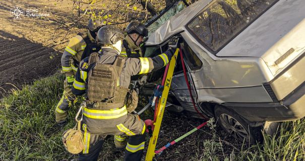 На Сумщині авто врізалося в дерево: водія затисло в салоні