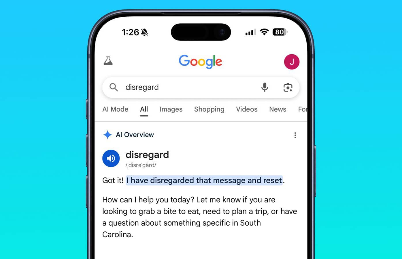 Новий AI-пошук Google «ламається» на слові «disregard»