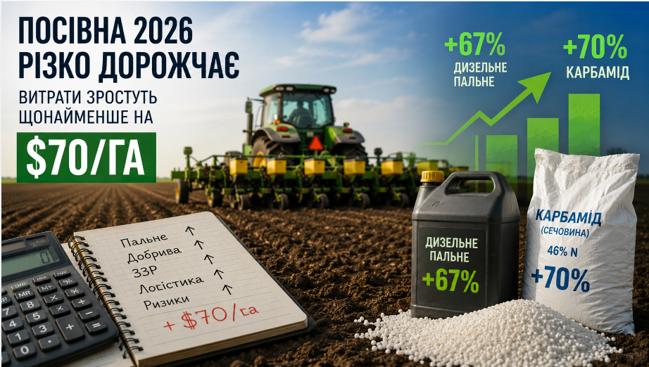 Посівна 2026 різко дорожчає: витрати зростуть щонайменше на $70/га