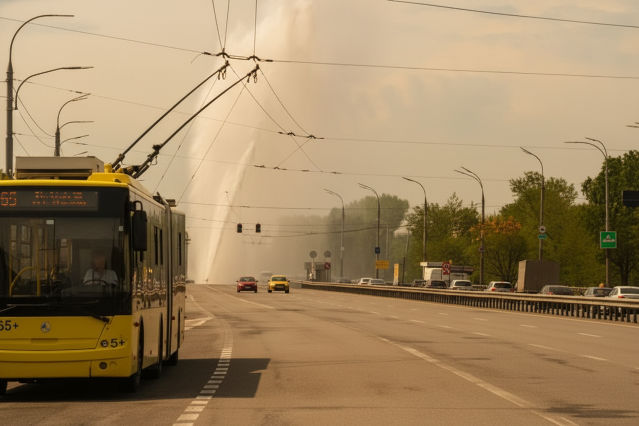 У Києві на Північному мосту стався 10-метровий фонтан через прорив …