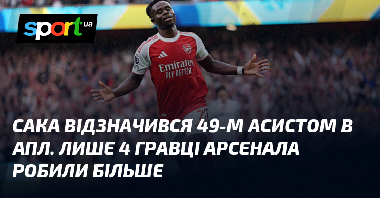 Сака відзначився 49-м асистом в АПЛ. Лише 4 гравці Арсенала …