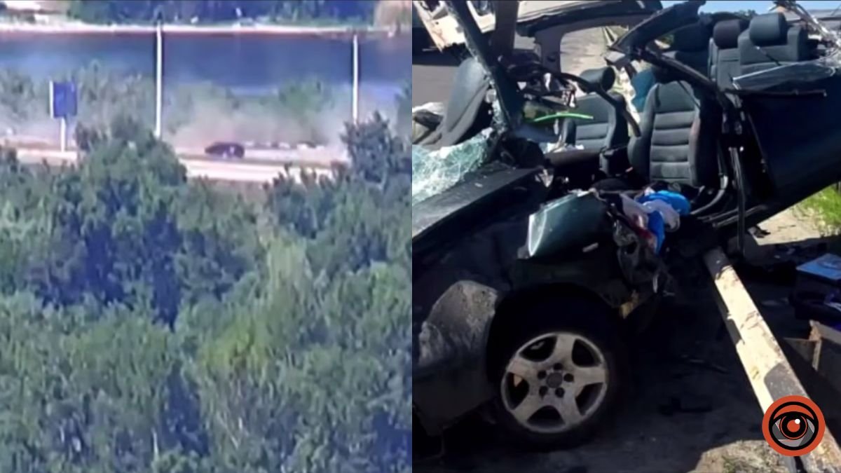 У Кам’янському на мосту Audi влетіла у відбійник: відео моменту