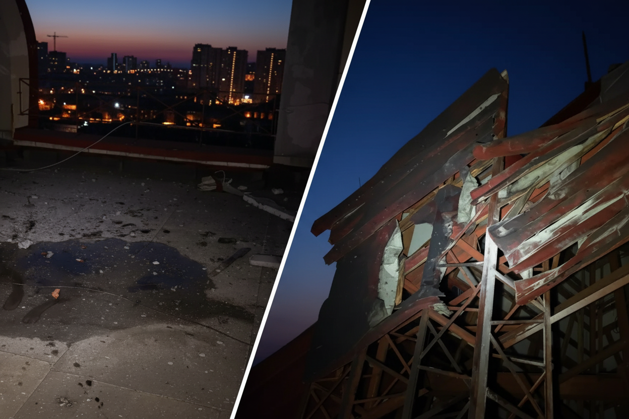 Уламки дрона впали на дах 16-поверхівки в Києві