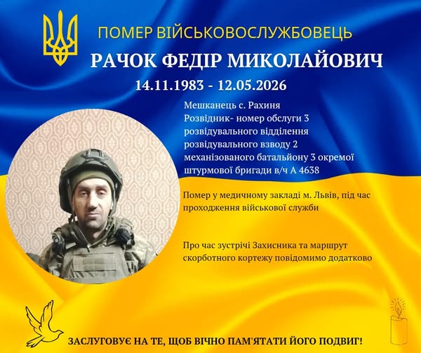 У лікарні помер розвідник 3-ї ОШБ Федір Рачок із села …