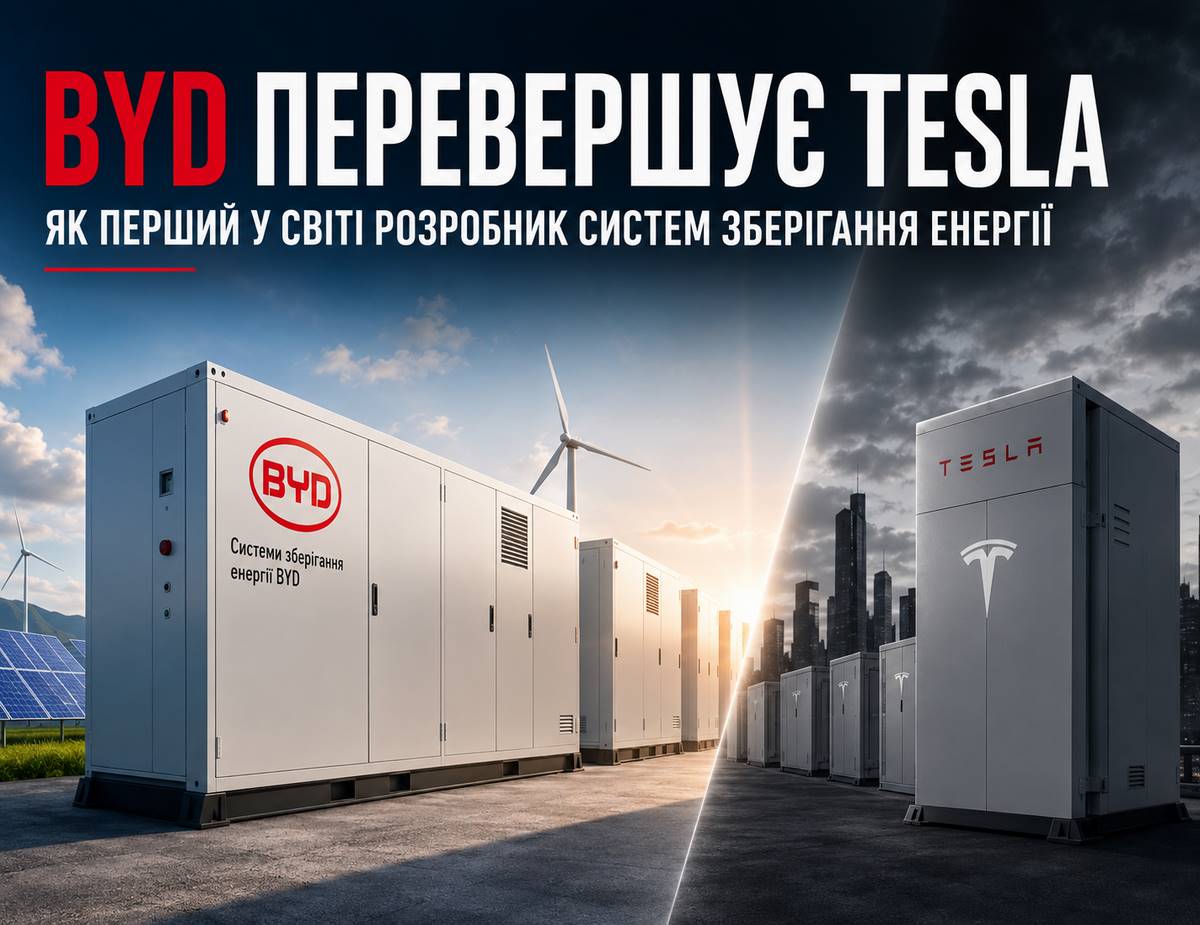 BYD обігнала Tesla у накопичувачах енергії: ринок батарей змінив лідера