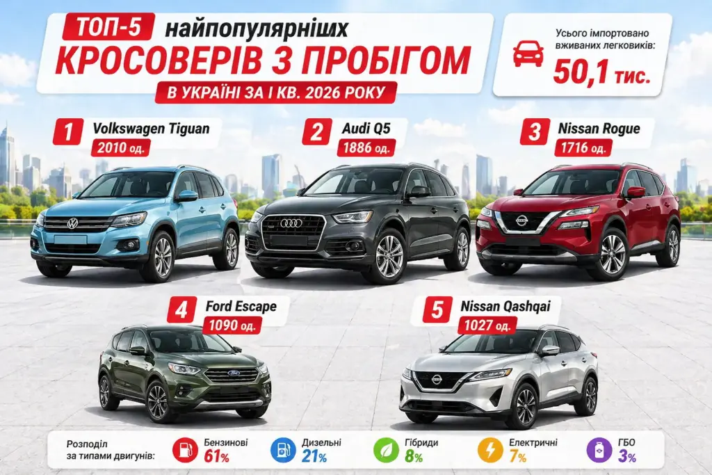 Найпопулярніші вживані кросовери в Україні: які SUV українці обирають найчастіше